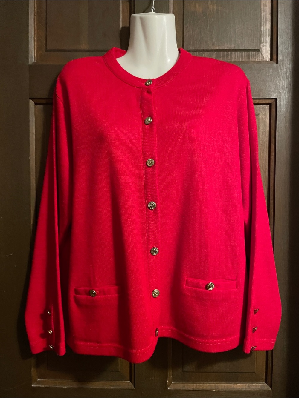 Vintage Casual Corner Bright Red Button-Front Cardigan Jacket
